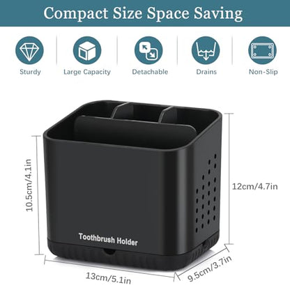 PARKMANI Black Toothbrush Holders for Bathrooms, Kids Electric Toothbrush and Toothpaste Holder, 4 Slots Tooth Brush Holder for Bathroom Countertop Organizer (Black) - color: Black
