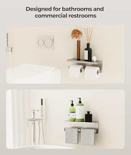Double Toilet Paper Holder with Shelf, Wall Mount Tissue Roll Holder for Bathroom, 304 Stainless Steel Commercial Toilet Paper Dispenser with Phone Shelf, Brushed Nickel - color: Brushed Nickel