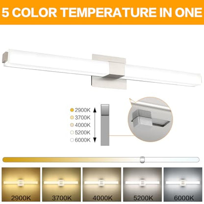 32 Inch Brushed Nickel 5CCT LED Vanity Light - Selectable Color Temperature Modern Bathroom Vanity Light Fixtures IP44 - color: Upgraded - Brushed Nickel - 5CCT Dimmable, size: 32 inch