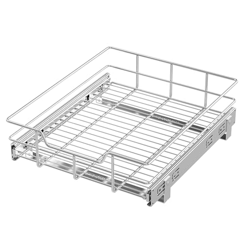 Pull Out Cabinet Organizer 15" W X 17" D, Chromed, Full Slide Out Drawers | For Kitchen Organizers and Storage, Pull Out Drawers For Cabinets Capacity Heavy Duty Caddy, Cabinet Shelves, Bathroom Pantry - color: 1 Tier - Chrome-Plated, size: 14" W X 17" D