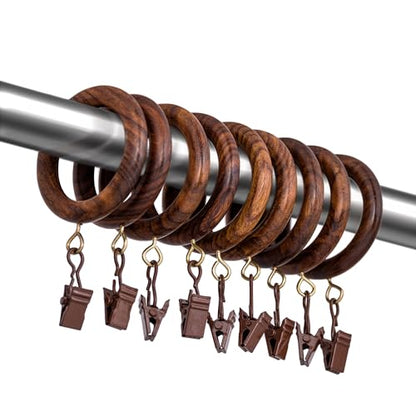 Handcrafted Rosewood Shower Curtain Rings with Clips – 3.5" Outer, 2.7" Inner Diameter – Smooth Wooden Rings with Metal Clips for Shower Curtains and Bathroom Drapes – Pack of 24 - size: 2.7" Inner Diameter