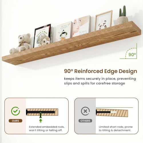 9.25in Depth 72in Floating Shelves, 72x9.25x1.4,Light Brown, Set of 1 | Long Wall Mounted Engineered Wood Shelves with Invisible Brackets for Living Room, Bedroom, Bathroom, Kitchen, - color: Cedar Wood, size: 72x9.25x1.5in, 1 Pack