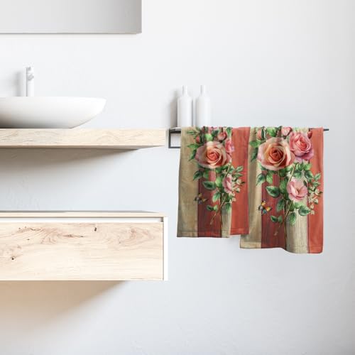 Giwawa Retro Rose Hand Towel Set Abstract Mid Century Kitchen Towel for Home - color: Retro Rose Red, size: 28.3" x 14.4"(Pack of 2)