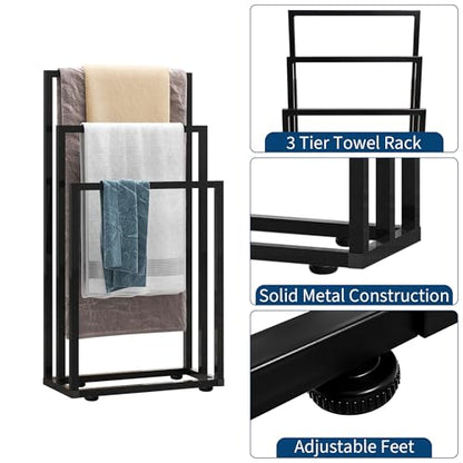 GarveeHome Towel Rack for Bathroom Free Standing, 3-Tier Towel Drying Rack | Black Towel Holder Rust-Resistant, Blanket Holder Organizer for Bathroom, Pool, 39'' H