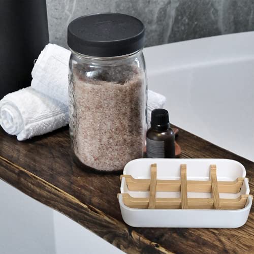 Aoheuo Modern Bamboo Fiber soap Holder and soap Dish Combination (Removable), White, 5.12 Long by 3 Wide, 0.98 inches high, Used in Kitchens, bathrooms, and bar Sinks - color: White, size: 1Pack (Bamboo)
