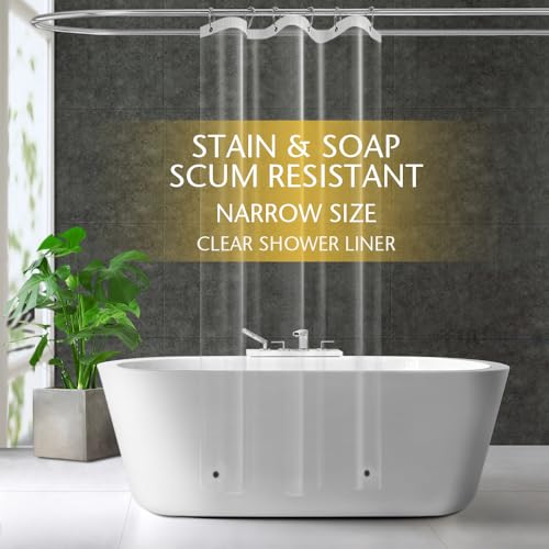 ZEMAHOME Narrow Size Clear Plastic Shower Curtain Liner, 36x72 Inch Thin Lightweight Transparent Plastic Bathroom Shower Showroom Inner Curtain with Rustproof Metal Grommet Holes and Weighted Magnets - color: A01-clear, size: 36"W x 72"L (Pack of 1)
