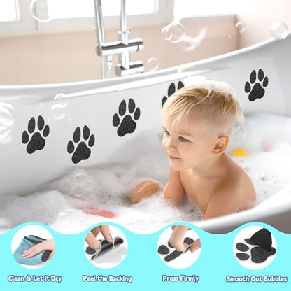 Secopad 20PCS Dog Paw Non Slip Bathtub Stickers with Scraper, Black | Original Large Anti-Slip Decal, PEVA for Kids, Strong Adhesive, Easy to Use, For Bath Tubs, Showers & Stairs - color: Black
