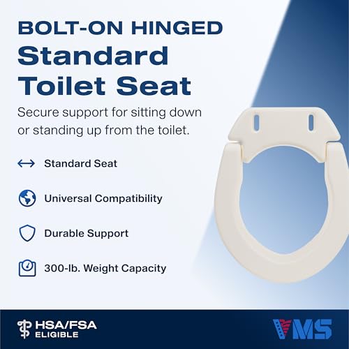 VMS Deluxe Bolt-On Hinged Raised Toilet Seat - Available in Elongated & Standard Styles, 300 lbs Weight Capacity (Standard) - size: Standard