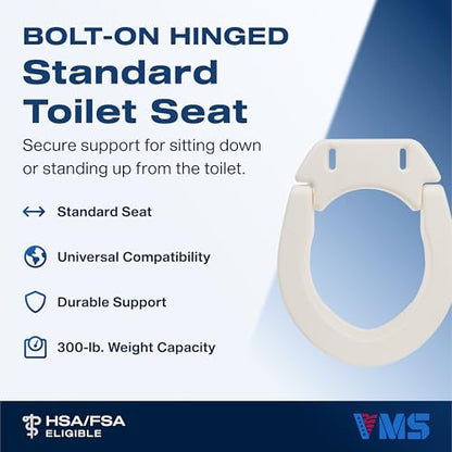 VMS Deluxe Bolt-On Hinged Raised Toilet Seat - Available in Elongated & Standard Styles, 300 lbs Weight Capacity (Standard) - size: Standard