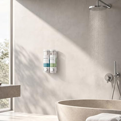 Shampoo and Conditioner Dispenser, Shower Soap Dispenser Wall Mounted, Shampoo Dispenser for Shower Wall No Drill, Bathroom Body Wash Dispenser 2 * 350ml White 2 Chamber - size: 2