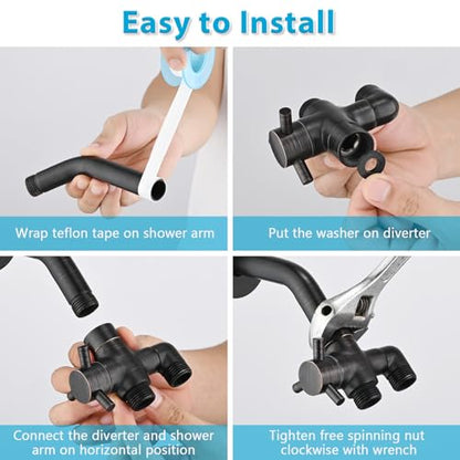 PDPBath Brass 3 Way Shower Arm Diverter Valve for Handheld Shower Head and Fixed Shower Head, G1/2 Universal Connection - Oil Rubbed Bronze - color: Oil Rubbed Bronze