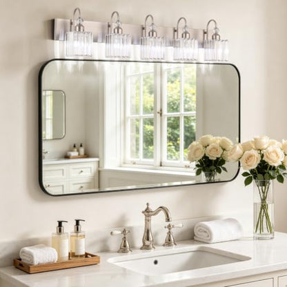Ralbay Brushed Nickel Bathroom Vanity Light Crystal Modern 5 Light Bathroom Wall Lighting Fixtures Over Mirror - color: Square-Brushed Nickel, size: 5-light