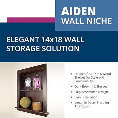 14x18 Aiden Recessed Wall Niche Medicine Cabinet Replacement, in The Wall Bathroom Cabinet Insert Shelf/Shelves, Made in North America, Real Wood, NO MDF, Beadboard, Dark Brown - color: Dark Brown, size: 14x18