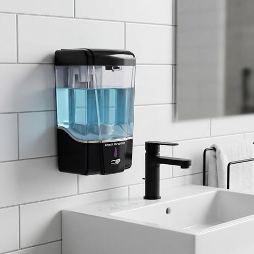 4 Pack Automatic Soap Dispenser Touchless 600 ml / 20 oz Wall Mount Hand Sanitizer Dispenser Sensor Hand Soap Pump for Commercial Place Bathroom Offices Home Kitchen Hotel(Black) - color: Black