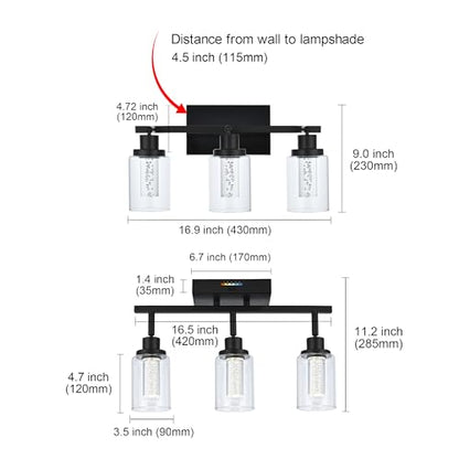 MELUCEE 3 Lights LED Track Lighting Kit Ceiling, 5-Color Temperature | Bathroom Vanity Light Fixtures Wall Mounted Lamp Black Finished with Flexibly Rotatable Light Heads, Built-In LED Chips - color: Black, size: 3 Lights