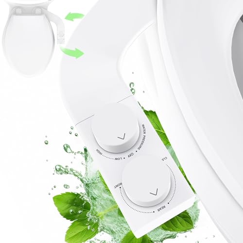 Toilet Bidet With Left/Right Side Reversible Design, Fresh Water, Non-Electric, Toilet Bidet Attachment, Right/Left Hand Side with Dual Nozzle, Self-Clean, Easy to Install (White Knob) - color: White Knob