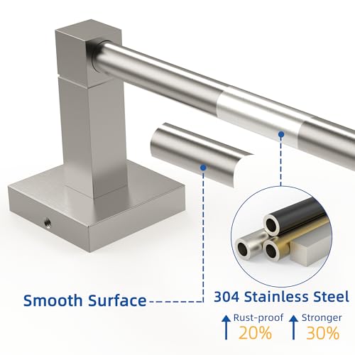 RUACQ Towel Bar, 9" Towel Racks for Bathroom Wall Mounted, Brushed Nickel | Hand Towel Holder, Total Length 10.8 Inch Single Towel Rod, 304 Stainless Steel, Rustproof, Square Base, Heavy Duty, Modern - color: Brushed Nickel, size: 9 inch(Center to Center)