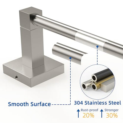 RUACQ Towel Bar 18" Towel Racks for Bathroom Wall Mounted, Brushed Nickel | One-Piece Bath Towel Holder, Total Length 20 Inch Single Towel Rod, 304 Stainless Steel Rustproof, Square Base, Heavy Duty - color: Brushed Nickel, size: 18 inch(Center to Center)