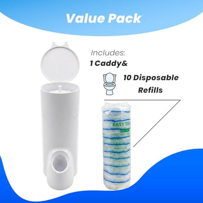 Toilet Cleaning Wand Holder (No Wand) 1 Caddy & 10 Packs Brush Refills Only, Disposable Brush Kit, Stand Toilet Starter Kit, Wall Mounted Storage Caddy, Refills Container for Cleaning Supplies - color: Pearl White
