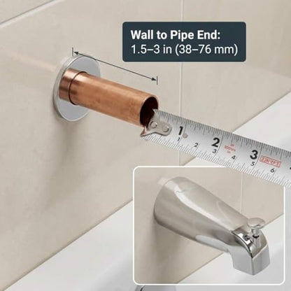 QWORK Metal Tub Spout with Diverter – Fits 1/2" & 3/4" Pipes, Chrome Finish for Tubs, Showers & Bathrooms