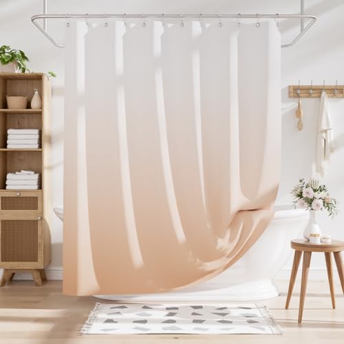 AmazerBath Fabric Shower Curtain, Cloth Khaki Shower Curtain Set with 12 Hooks, Washable Fabric Ombre Khaki and White Shower Curtain, Rustic Modern Bathroom Shower Curtain, 72x72 Inches - color: A- Khaki Ombre +12 Metal Hooks, size: 72"W x 72"L (Pack of 1