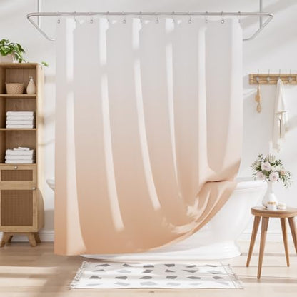 AmazerBath Fabric Shower Curtain, Cloth Khaki Shower Curtain Set with 12 Hooks, Washable Fabric Ombre Khaki and White Shower Curtain, Rustic Modern Bathroom Shower Curtain, 72x72 Inches - color: A- Khaki Ombre +12 Metal Hooks, size: 72"W x 72"L (Pack of 1