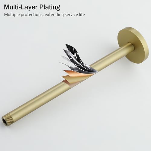 RANDOM Shower Arm with Flange,Gold 8 Inches Ceiling Mount Shower Head Extension Arm Straight Arm Ceiling-Mounted For Fixed Shower Head,Brushed Gold.RD-91038-8BG - color: 8″ Brushed Gold(Round Flange)