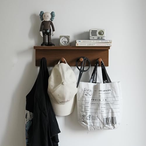 Entrance Coat Rack ，Coat Hooks, Wall-Mounted Wooden Hook Rack, Wall-Mounted Shelves are Very Suitable (Teak Colored Finish—A-1) - style: Teak colored finish—A-1