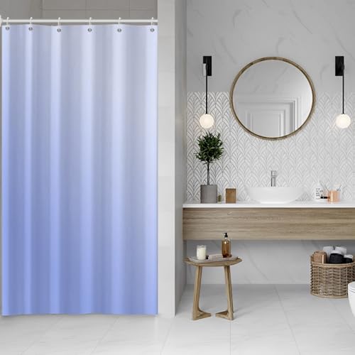 Ombre Blue Stall RV Shower Curtain with Hooks 36x72inches | Machine Washable Waterproof, Modern Solid Boho Gradient, Bathroom Dorm Hotel Room Divider, Easy to Install, Window Curtain - color: Blue, size: 36"W x 72"L (Pack of 1)