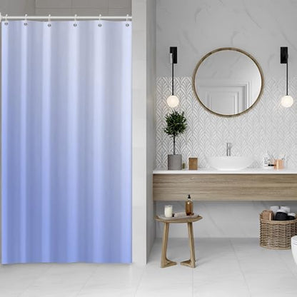 Ombre Blue Stall RV Shower Curtain with Hooks 36x72inches | Machine Washable Waterproof, Modern Solid Boho Gradient, Bathroom Dorm Hotel Room Divider, Easy to Install, Window Curtain - color: Blue, size: 36"W x 72"L (Pack of 1)