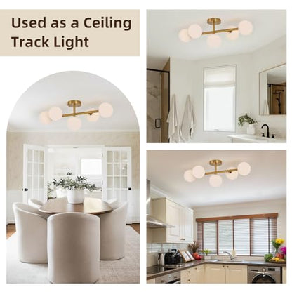 Modern Bathroom Vanity Light Fixtures,LED Brushed Gold Wall Sconce Lighting | 5 Lights Milk Glass Globe Vanity Light,Brushed Gold Bathroom Vanity Light,Dimmable Brass Mid Century Wall Sconces over Mirror - color: Gold Milk Glass, size: Integrated LED