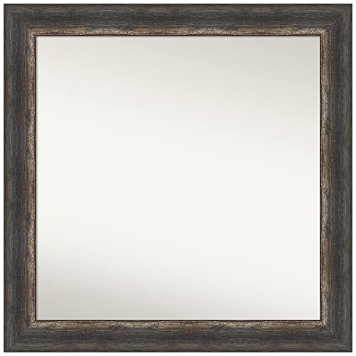Amanti Art Brown Bathroom Mirror for Over Sink, 31x31 Bark Rustic Char Square Vanity Mirror, Large Country Rustic Frame, Hangs Horizonally and Vertically, Bathroom Wall Decor, Non-Beveled Edge - color: Bark Rustic Char, size: 31"L x 31"W