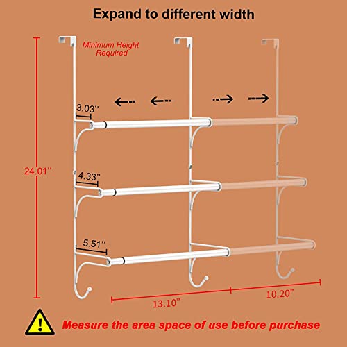 AULEDIO Adjustable Over The Door Triple Towel Rack with Hooks,White - color: White