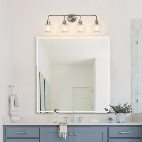 Brushed Nickel Bathroom Light Fixture 4 Lights Bathroom Vanity Lights Over Mirrors with Clear Glass Shade 30.7 inch Wall Sconce Lighting Bath(Exclude E26 Bulb) - color: Brushed Nickel, size: 4 Light