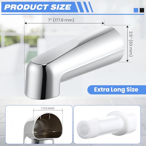 7″ Tub Spout Universal Fits,Without Diverter,Chrome | Fits 1/2" Copper Pipe, 1/2" IPS and 3/4" IPS, Bathroom Bathtub Faucet with Adapters and Hex Wrench - color: Chrome, style: Without Diverter