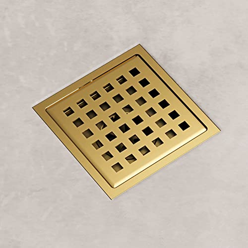 VIGO Elan 4.38 in. W x 4.38 in. L Square Shower Drain in Matte Brushed Gold - VG07004MG - color: Matte Brushed Gold, size: 4 in.