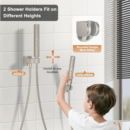 Rain Shower System 12" & 6" Dual Shower Heads Ceiling Shower Faucet Set | Ideal for bathroom remodels and upgrades with 12" rain shower, 6" angled shower, handheld spray and complete valve kit. - color: Brushed Nickel, size: Ceiling Mounted - 12"+6" Showe