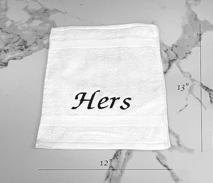Liberty21 His and Hers Embroidered Wash Cloths Towel Set for Couples. This Set Includes 2 Washcloth Towels for Body and Face. His and Hers Gifts. 100% Cotton. (White) - color: White