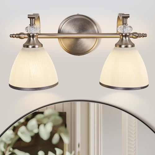 ANDY STAR Brushed Nickel Vanity Light, 2-Light Bathroom Light Fixtures with Milky White Bell-Shape Glass Shades, Eye-Friendly Bathroom Wall Lamp for Mirror, Kitchen, Bedroom, Hallway - color: Brushed Nickel, size: 2-Light