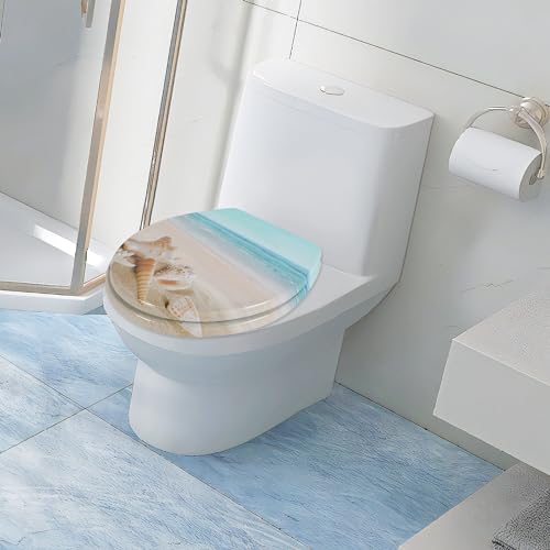 Angol Shiold Toilet Seat ROUND Molded Wood 16.5Inch(Beach) | Quiet Close Quick Release Metal Hinges, Adjustable Fit for Standard Round Toilets, Easy to Install&Clean - color: Beach, size: Round-16.5“
