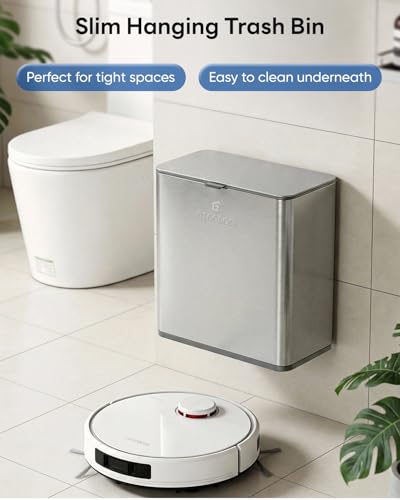 Kitchen Compost Bin, 8L/2.1G Small Trash Can with Lid, Slim Stainless Steel Hanging Garbage Bin for Kitchen, Bathroom, Bedroom, Office, Wall Mounted Compost Bin with Inner Bucket, Silver - size: 8L-Silver