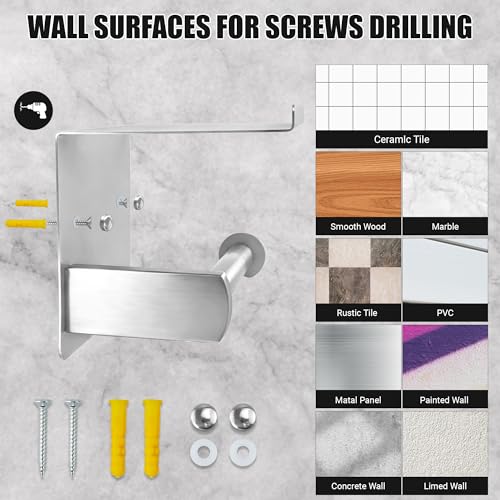 Brushed Nickel Toilet Paper Holder with Shelf, SUS304 Stainless Steel Rustproof Wall Mount Toilet Paper Roll Holder, Screw Bathroom Toilet Paper Holder for Kitchen, Washroom, RV - color: Brushed Nickel