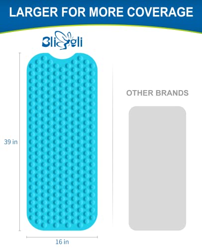 Bligli Bathtub Mat Non-Slip Without Suction Cups, 39x16inch Extra Long Bath Mats for Shower Bathroom, Machine Washable Natural Rubber Shower Tub Mat (39x16inch, Blue) - color: Blue
