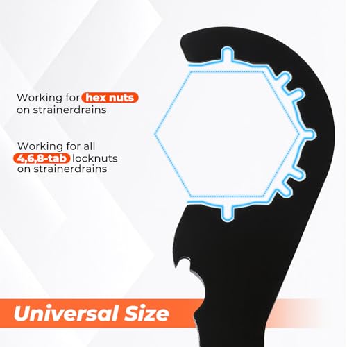 Universal Sink Drain Wrench,Open Design for 4,6,8 Tab Locknuts | Also Fits 3-5/8" Hex Nuts,Offset Design Handle,All-steel Construction,Rust Prevention,Lightweight & Easy to Use(0.65lb)