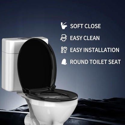 Black Round Toilet Seat 16.5 Inch, Soft Close Toilet Seat, Quiet No Slam Toilet Lid, Easy Install & Quick Release, Durable PP Plastic, Easy Clean, Fits Most Standard Round Toilets, Black - color: Black, size: without toddler seat 1 Pack