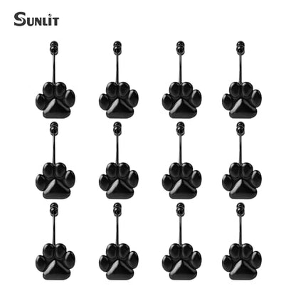 Sunlit Fashion Design Cute Paw Print Polished Double Shower Curtain Hooks for Dog Cat and Bear, Rust Proof Oil Metal Shower Curtain Rings, Black-12 Pack - color: Black With Double Hooks