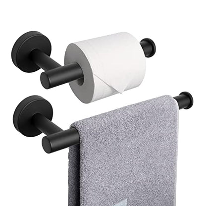 NearMoon Bath Toilet Paper Holder+ Hand Towel Holder, 2 Pieces Bathroom Hardware Set- Premium 304 Stainless Steel Toilet Roll Holder and Towel Rack Wall Mounted for Kitchen (Matte Black) - color: Matte Black