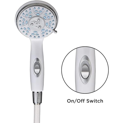 NOVA Handheld Shower Head with Extra Long 84” Hose, On/Off Switch, 5 Settings, Comes with Wall Mounted Holder (9311-R)