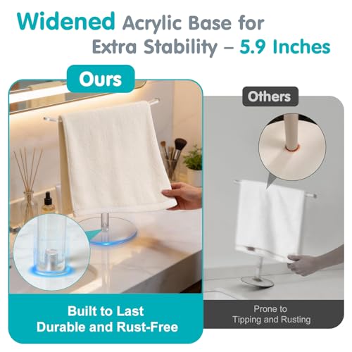 Clear Acrylic Hand Towel Holder Stand, T-Shape Free-Standing Towel Rack for Bathroom & Kitchen, Modern Minimalist Design, Simple Assembly, Countertop Organizer