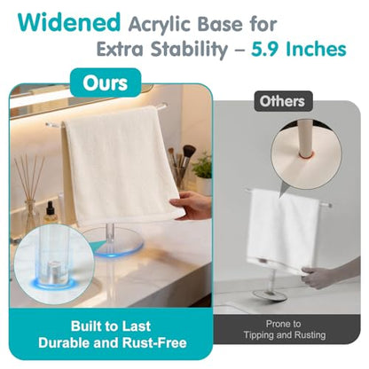 Clear Acrylic Hand Towel Holder Stand, T-Shape Free-Standing Towel Rack for Bathroom & Kitchen, Modern Minimalist Design, Simple Assembly, Countertop Organizer